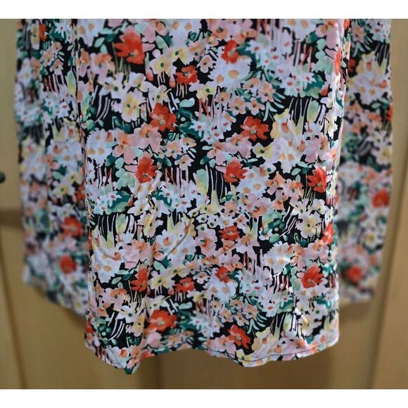 Floral Print Sleeveless Top By Betseys Boutique Shop L Black & Multicolor - Picture 3 of 7